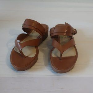 NWT Womens Klik "Izzi" Saddle Brown Leather Slide Sandals Sz 6 *